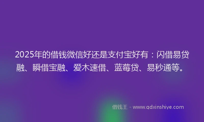 2025年的借钱微信好还是支付宝好有：闪借易贷融、瞬借宝融、爱木速借、蓝莓贷、易秒通等。