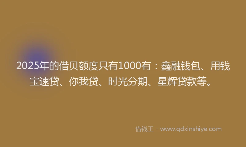2025年的借贝额度只有1000有：鑫融钱包、用钱宝速贷、你我贷、时光分期、星辉贷款等。