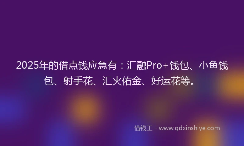2025年的借点钱应急有：汇融Pro+钱包、小鱼钱包、射手花、汇火佑金、好运花等。