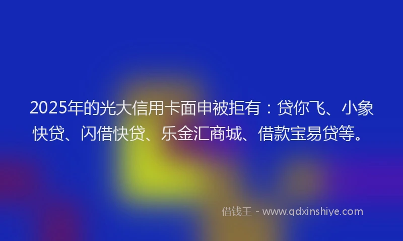 2025年的光大信用卡面申被拒有：贷你飞、小象快贷、闪借快贷、乐金汇商城、借款宝易贷等。