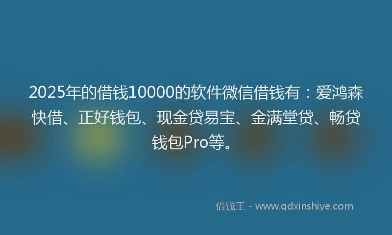2025年的借钱10000的软件微信借钱有：爱鸿森快借、正好钱包、现金贷易宝、金满堂贷、畅贷钱包Pro等。