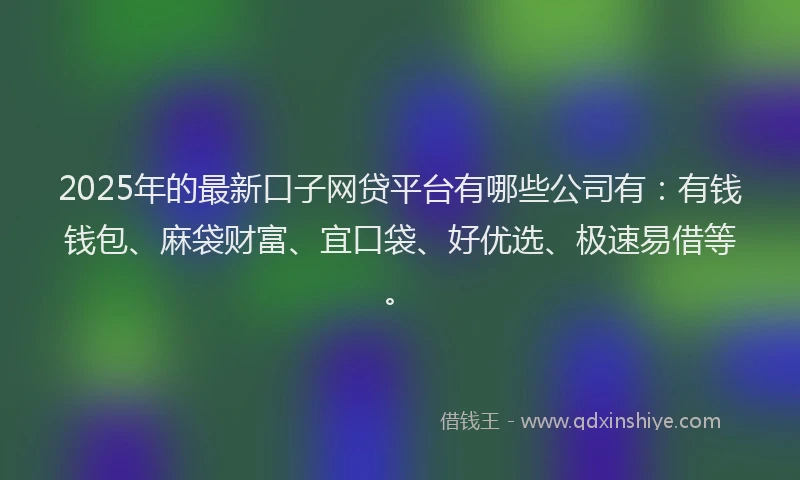 2025年的最新口子网贷平台有哪些公司有：有钱钱包、麻袋财富、宜口袋、好优选、极速易借等。