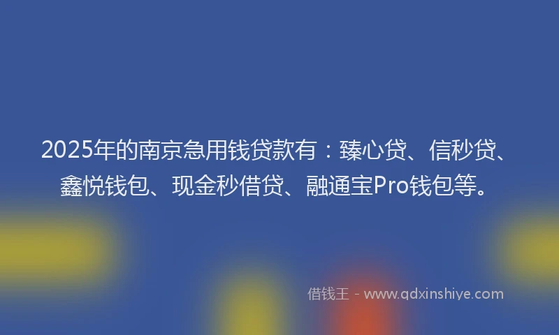 2025年的南京急用钱贷款有：臻心贷、信秒贷、鑫悦钱包、现金秒借贷、融通宝Pro钱包等。