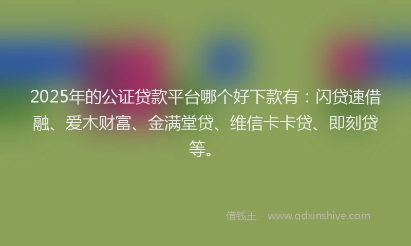 2025年的公证贷款平台哪个好下款有：闪贷速借融、爱木财富、金满堂贷、维信卡卡贷、即刻贷等。