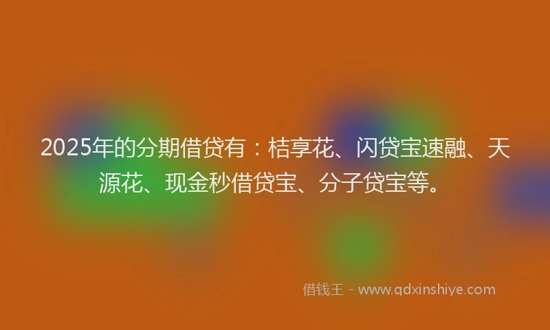2025年的分期借贷有：桔享花、闪贷宝速融、天源花、现金秒借贷宝、分子贷宝等。