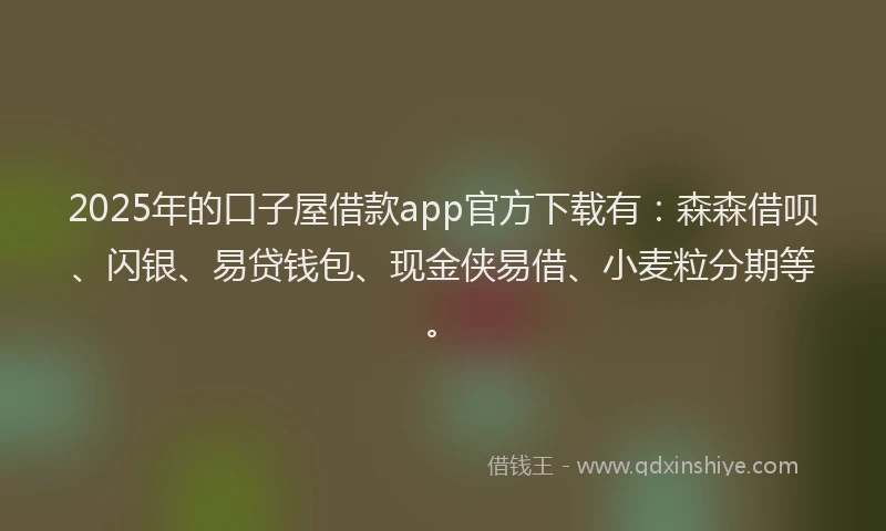 2025年的口子屋借款app官方下载有:森森借呗、闪银、易贷钱包、现金侠易借、小麦粒分期等。