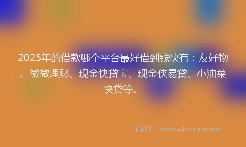 2025年的借款哪个平台最好借到钱快有：友好物、微微理财、现金快贷宝、现金侠易贷、小油菜快贷等。