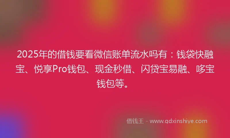 2025年的借钱要看微信账单流水吗有:钱袋快融宝、悦享Pro钱包、现金秒借、闪贷宝易融、哆宝钱包等。