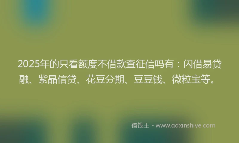 2025年的只看额度不借款查征信吗有：闪借易贷融、紫晶信贷、花豆分期、豆豆钱、微粒宝等。