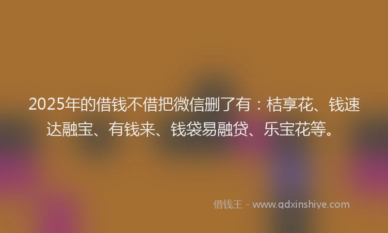 2025年的借钱不借把微信删了有：桔享花、钱速达融宝、有钱来、钱袋易融贷、乐宝花等。