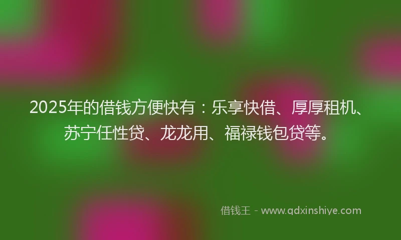 2025年的借钱方便快有：乐享快借、厚厚租机、苏宁任性贷、龙龙用、福禄钱包贷等。