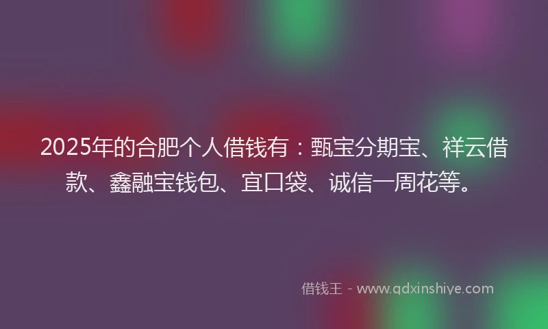 2025年的合肥个人借钱有：甄宝分期宝、祥云借款、鑫融宝钱包、宜口袋、诚信一周花等。