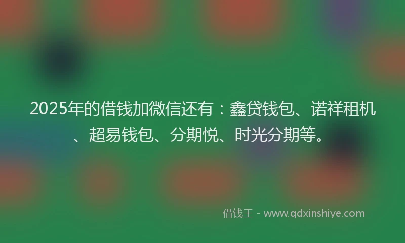 2025年的借钱加微信还有：鑫贷钱包、诺祥租机、超易钱包、分期悦、时光分期等。