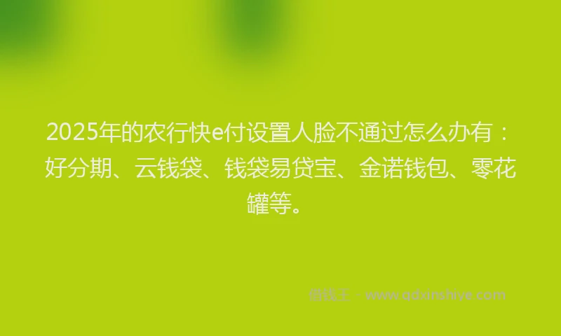 2025年的农行快e付设置人脸不通过怎么办有：好分期、云钱袋、钱袋易贷宝、金诺钱包、零花罐等。