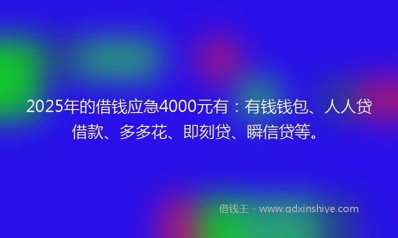 2025年的借钱应急4000元有：有钱钱包、人人贷借款、多多花、即刻贷、瞬信贷等。
