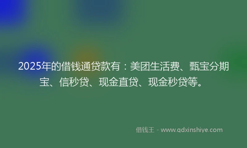 2025年的借钱通贷款有：美团生活费、甄宝分期宝、信秒贷、现金直贷、现金秒贷等。