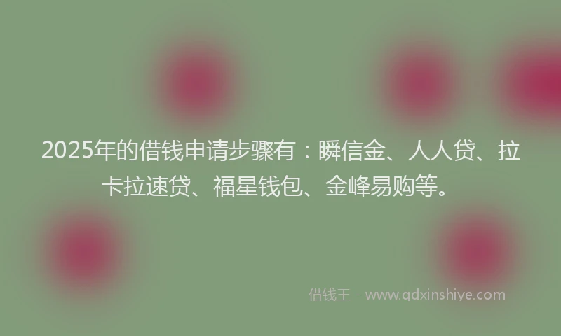 2025年的借钱申请步骤有：瞬信金、人人贷、拉卡拉速贷、福星钱包、金峰易购等。