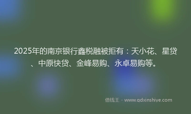 2025年的南京银行鑫税融被拒有：天小花、星贷、中原快贷、金峰易购、永卓易购等。