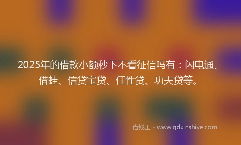 2025年的借款小额秒下不看征信吗有：闪电通、借蛙、信贷宝贷、任性贷、功夫贷等。