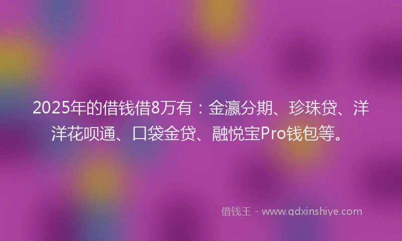 2025年的借钱借8万有：金瀛分期、珍珠贷、洋洋花呗通、口袋金贷、融悦宝Pro钱包等。
