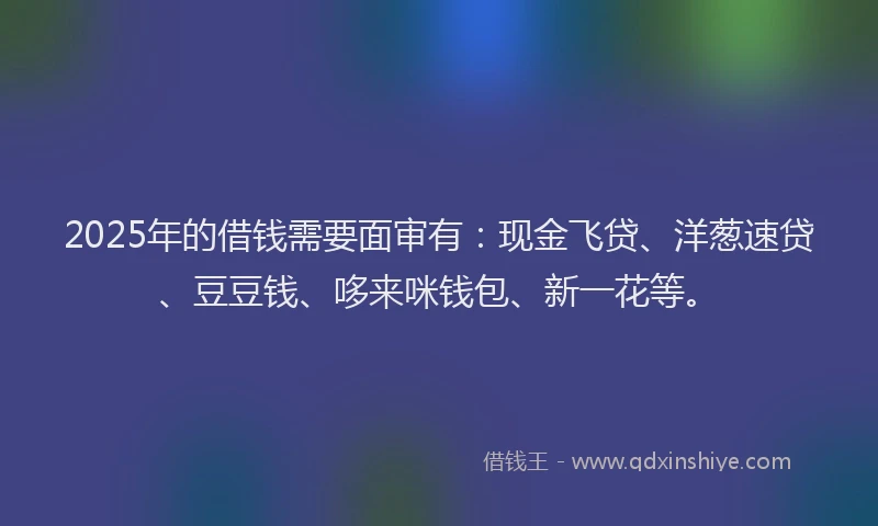 2025年的借钱需要面审有：现金飞贷、洋葱速贷、豆豆钱、哆来咪钱包、新一花等。