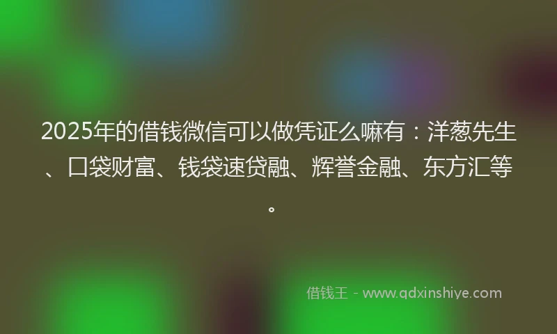 2025年的借钱微信可以做凭证么嘛有：洋葱先生、口袋财富、钱袋速贷融、辉誉金融、东方汇等。