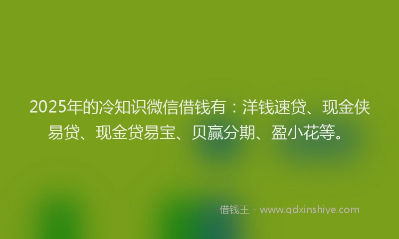 2025年的冷知识微信借钱有：洋钱速贷、现金侠易贷、现金贷易宝、贝赢分期、盈小花等。