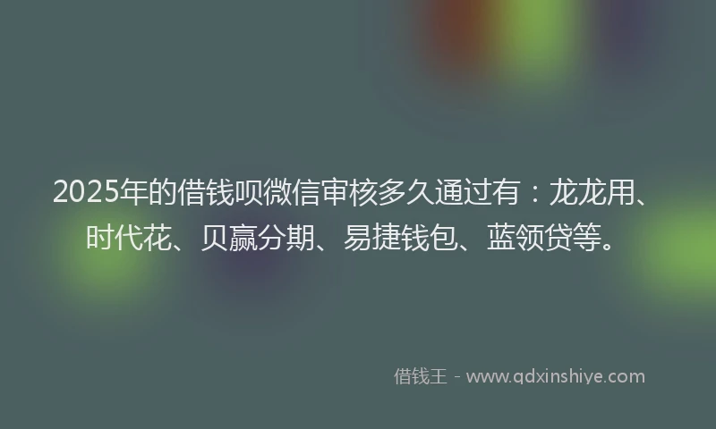 2025年的借钱呗微信审核多久通过有：龙龙用、时代花、贝赢分期、易捷钱包、蓝领贷等。