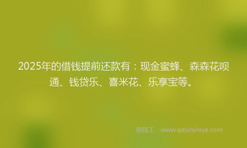 2025年的借钱提前还款有：现金蜜蜂、森森花呗通、钱贷乐、喜米花、乐享宝等。