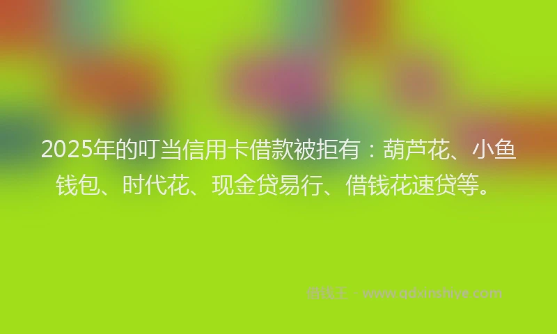 2025年的叮当信用卡借款被拒有：葫芦花、小鱼钱包、时代花、现金贷易行、借钱花速贷等。