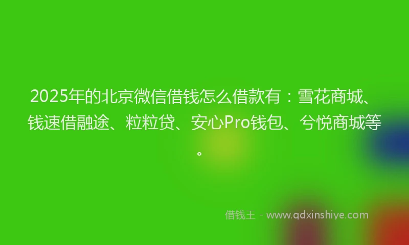 2025年的北京微信借钱怎么借款有：雪花商城、钱速借融途、粒粒贷、安心Pro钱包、兮悦商城等。