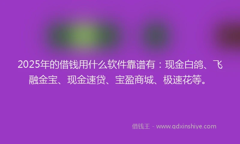 2025年的借钱用什么软件靠谱有：现金白鸽、飞融金宝、现金速贷、宝盈商城、极速花等。