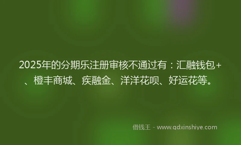2025年的分期乐注册审核不通过有：汇融钱包+、橙丰商城、疾融金、洋洋花呗、好运花等。