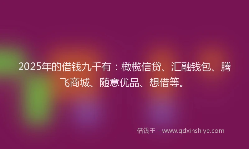 2025年的借钱九千有：橄榄信贷、汇融钱包、腾飞商城、随意优品、想借等。