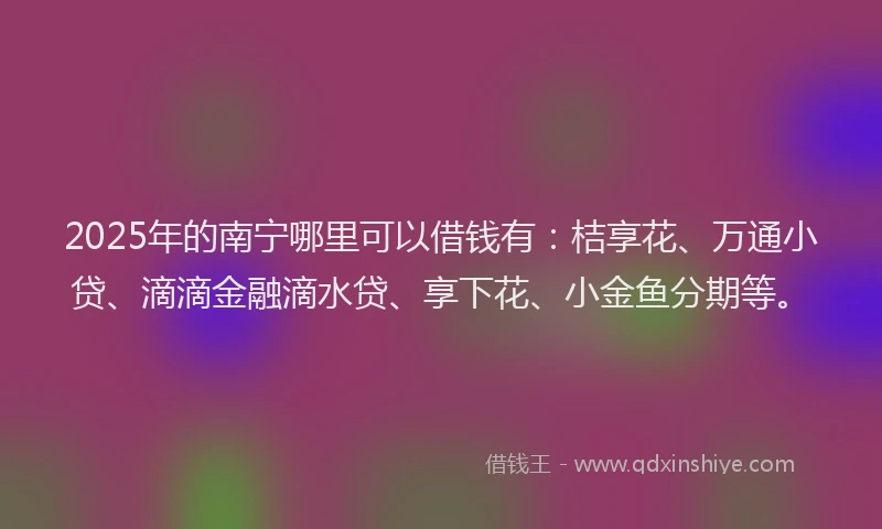 2025年的南宁哪里可以借钱有：桔享花、万通小贷、滴滴金融滴水贷、享下花、小金鱼分期等。
