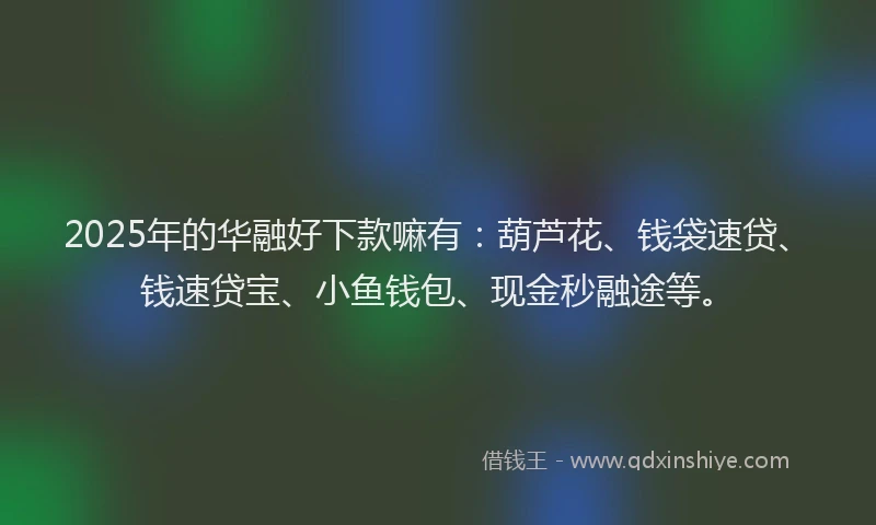 2025年的华融好下款嘛有：葫芦花、钱袋速贷、钱速贷宝、小鱼钱包、现金秒融途等。