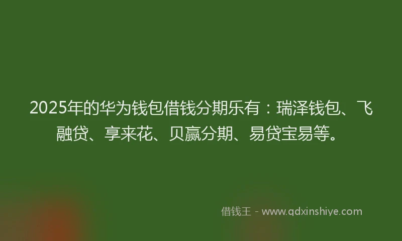 2025年的华为钱包借钱分期乐有：瑞泽钱包、飞融贷、享来花、贝赢分期、易贷宝易等。