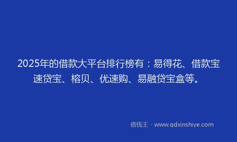 2025年的借款大平台排行榜有：易得花、借款宝速贷宝、榕贝、优速购、易融贷宝盒等。