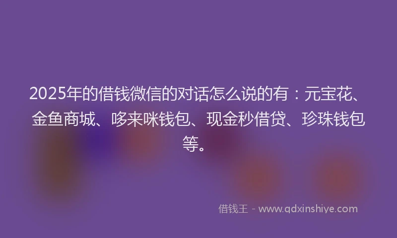 2025年的借钱微信的对话怎么说的有：元宝花、金鱼商城、哆来咪钱包、现金秒借贷、珍珠钱包等。