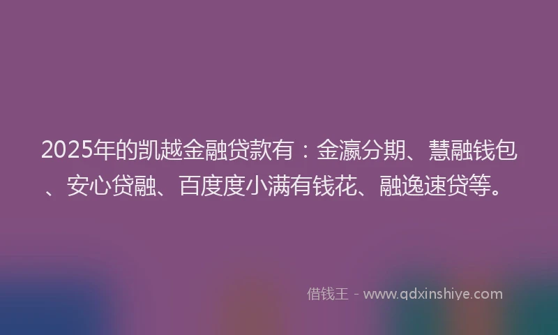 2025年的凯越金融贷款有：金瀛分期、慧融钱包、安心贷融、百度度小满有钱花、融逸速贷等。