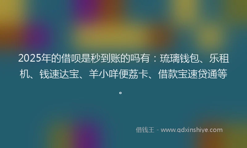 2025年的借呗是秒到账的吗有：琉璃钱包、乐租机、钱速达宝、羊小咩便荔卡、借款宝速贷通等。