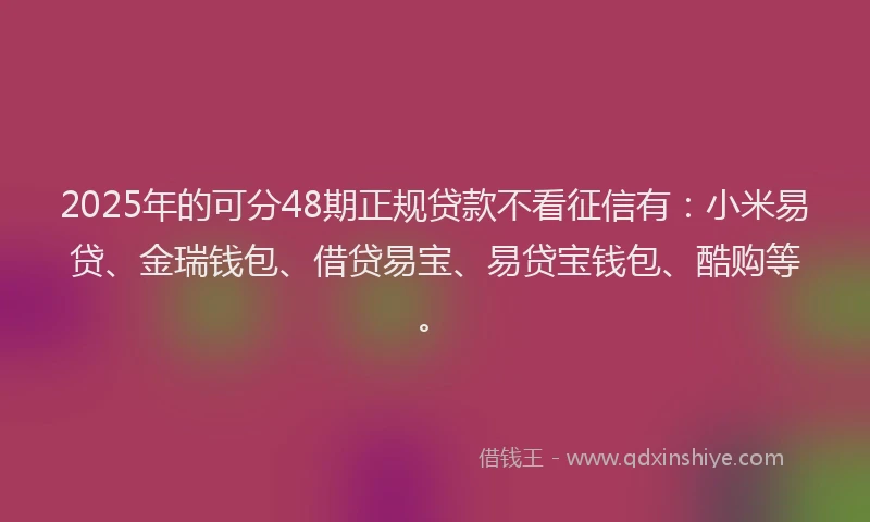 2025年的可分48期正规贷款不看征信有：小米易贷、金瑞钱包、借贷易宝、易贷宝钱包、酷购等。