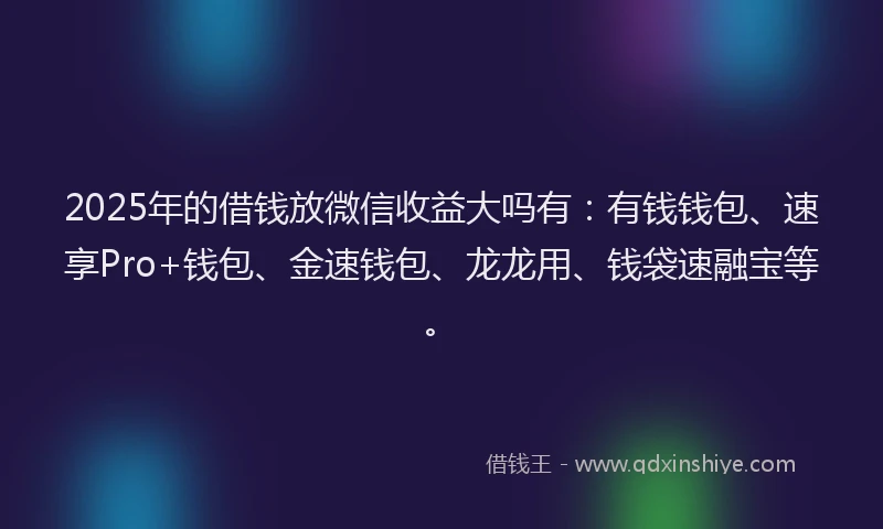 2025年的借钱放微信收益大吗有：有钱钱包、速享Pro+钱包、金速钱包、龙龙用、钱袋速融宝等。