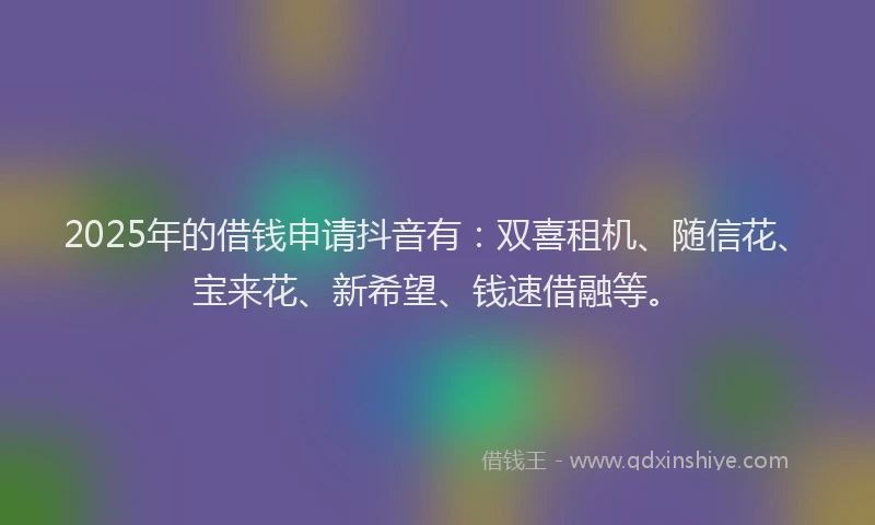 2025年的借钱申请抖音有：双喜租机、随信花、宝来花、新希望、钱速借融等。