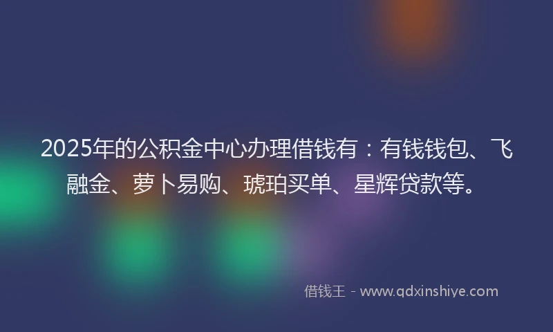 2025年的公积金中心办理借钱有：有钱钱包、飞融金、萝卜易购、琥珀买单、星辉贷款等。