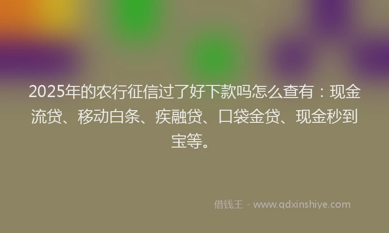 2025年的农行征信过了好下款吗怎么查有：现金流贷、移动白条、疾融贷、口袋金贷、现金秒到宝等。