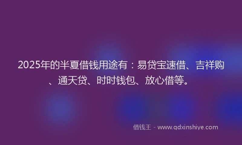 2025年的半夏借钱用途有：易贷宝速借、吉祥购、通天贷、时时钱包、放心借等。