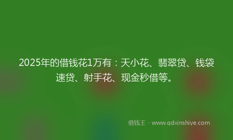2025年的借钱花1万有：天小花、翡翠贷、钱袋速贷、射手花、现金秒借等。