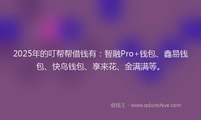2025年的叮帮帮借钱有：智融Pro+钱包、鑫易钱包、快鸟钱包、享来花、金满满等。