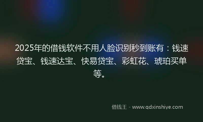 2025年的借钱软件不用人脸识别秒到账有：钱速贷宝、钱速达宝、快易贷宝、彩虹花、琥珀买单等。